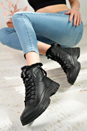 24K310 24 Siyah İçi Kürklü Fermuarlı Fashion Kadın Bot Image 1