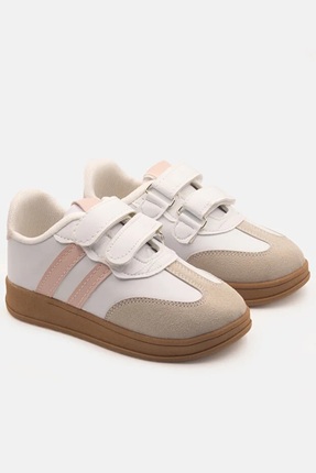 Unisex Rahat Tabanlı Hafif Esnek Ortopedik Cırtlı Günlük Çocuk Sneaker Spor Ayakkabı - Beyaz-Pudra Image 0