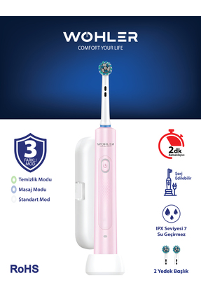 Değiştirilebilir Başlıklı Şarj Edilebilir Elektrikli Diş Fırçası - Pembe Image 0