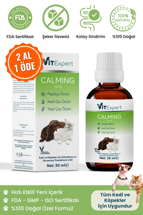 %100 Doğal Anti Stress Kedi Ve Köpekler Için Sakinleştirici Ve Rahatlatıcı Calming Liquid Damla 50ml Image 0