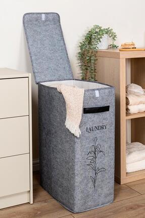 Kapaklı Çamaşır Sepeti Derili Kompakt -Katlanabilir Dayanıklı 25X40X60 cm Image 1