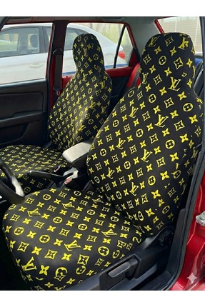 BASKILI SARI SERVİS KILIFI 4'LÜ TAKIM ÖN ARKA OTO KOLTUK KILIFI Image 1