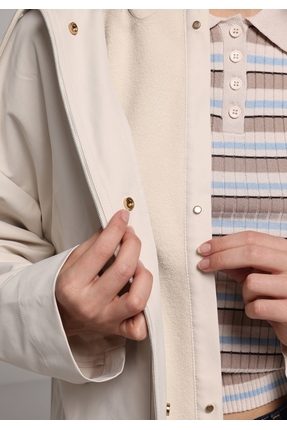 Regular Fit Kadın Ekru Yağmurluk Image 5