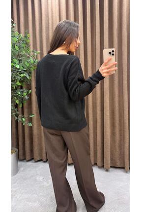 TAŞ DETAYLI TRİKO KAZAK-SİYAH Image 3