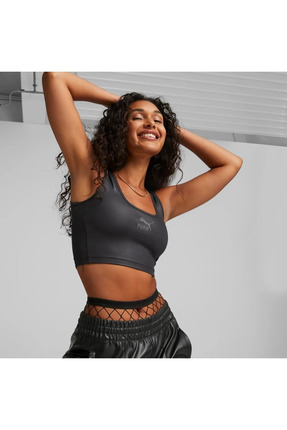 535712-51 T7 Shiny Cropped Top Kadın Siyah Spor Sütyen Image 0