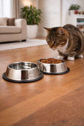 Devrilmez Kaydırmaz Taban Paslanmaz Çelik Kedi Köpek Mama ve Su Kabı 16 cm 250 ml 1 ADET Image 4