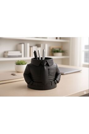Gömlek Kravat Tasarımlı Masaüstü Kalemlik - Dekoratif Ofis Organizeri ve Yönetici Hediyesi Siyah Image 0