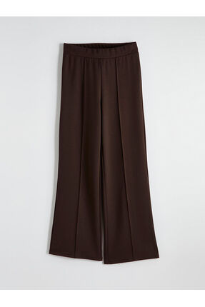 Kahverengi Beli Lastikli Geniş Paça Kadın Eşofman Altı Image 4