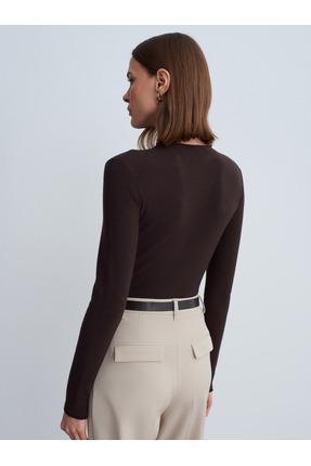 10841 Dik Yaka Kaşmir Karışımlı Triko Kazak-Koyu Kahve Image 1