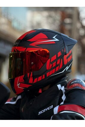 RAPID 2 CROMO MAT SİYAH-KIRMIZI KASK-KIRMIZI VİZÖR-SPOİLER (ÇİFT VİZÖRLÜ) Image 0