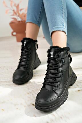24K310 24 Siyah İçi Kürklü Fermuarlı Fashion Kadın Bot Image 0