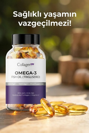 Omega-3 Premium Fish Oil 90 Softgel X 1000mg, Balık Yağı, Hidrolize Kolajen & C Vitamini Image 1