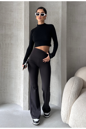 Oys Kadın Yüksek Bel Toparlayıcı Geniş Kemer Penye İspanyol Paça Tayt Image 4