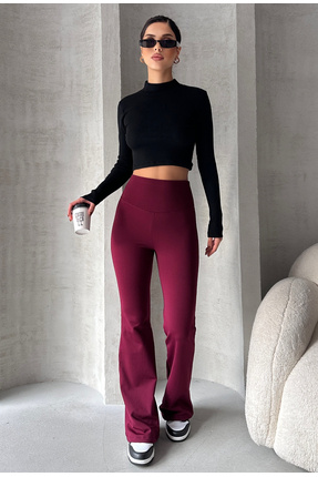 Oys Kadın Yüksek Bel Toparlayıcı Geniş Kemer Penye İspanyol Paça Tayt Image 5