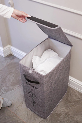 Kapaklı Çamaşır Sepeti Derili Kompakt -Katlanabilir Dayanıklı 25X40X60 cm Image 4