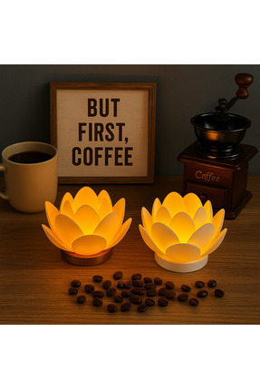 Lotus Çiçeği Tasarım Pilli Led Mum | Dekoratif Meditasyon Ambiyans Mumluk | Gece Lambası (Mus3D) Image 4