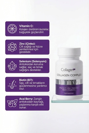 5 Tip Kolajen Complex Tip 1,2,3,5 Ve Tip 10 Biotin, Çinko, Selenyum, C Vitamini & Açai, 90 Tablet Image 7
