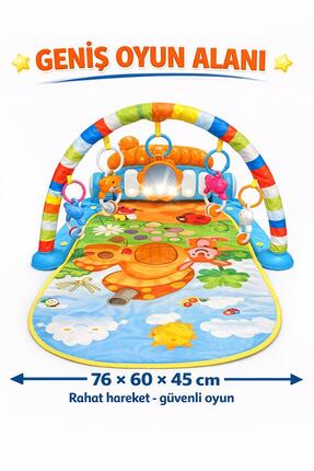 Piyanolu Mantar Desenli Bebek Oyun Halısı – 0+ Ay, Hayvan Figürlü Işıklı ve Müzikli Gelişim Matı ve Image 1