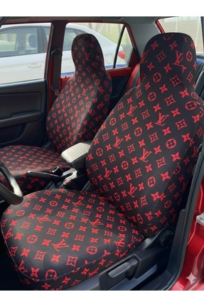 BASKILI KIRMIZI SERVİS KILIFI 4'LÜ TAKIM ÖN ARKA OTO KOLTUK KILIFI Image 1