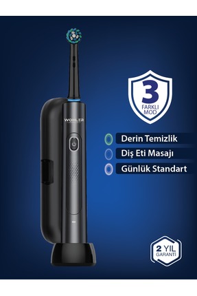 Değiştirilebilir Başlıklı Şarj Edilebilir Elektrikli Diş Fırçası - Siyah Image 2