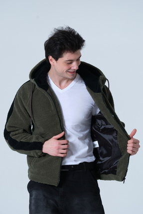 ERKEK MONT Erkek Oversize Peluş Mont Image 3