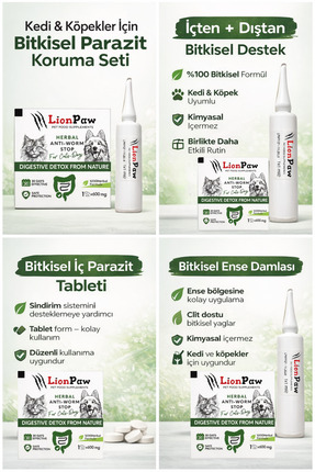 2'li Set Kedi Köpek Anti Parazit Tüm Kediler İçin Bitkisel 1 Ense Damla Ve 1 Tablet Paketi Image 0