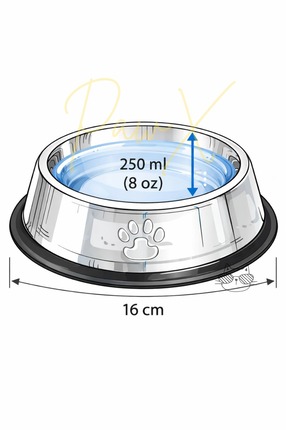 Devrilmez Kaydırmaz Taban Paslanmaz Çelik Kedi Köpek Mama ve Su Kabı 16 cm 250 ml 1 ADET Image 2