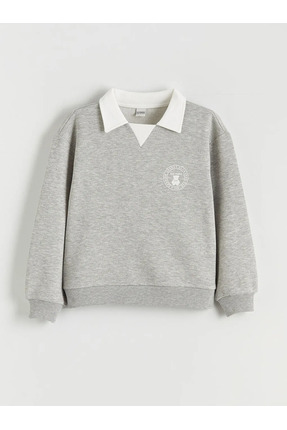 LCW Kids Gri Polo Yaka Kız Çocuk Sweatshirt Ve Eşofman Alt Image 1