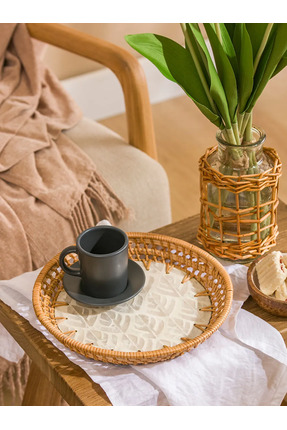 LCW HOME Kahverengi Dekoratif Hasır Tepsi 22 Cm Image 0