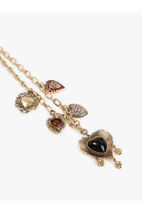 Taş Detaylı Çelik Karışımlı Kalp Charmlı Kolye - X Melis Ağazat Image 2