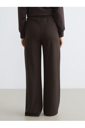 Kahverengi Beli Lastikli Geniş Paça Kadın Eşofman Altı Image 3