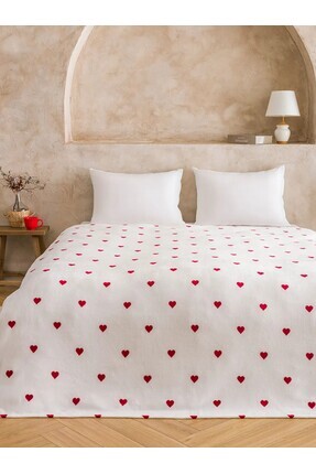LCW HOME Kırmızı Kalp Desenli Çift Kişilik Battaniye Image 0