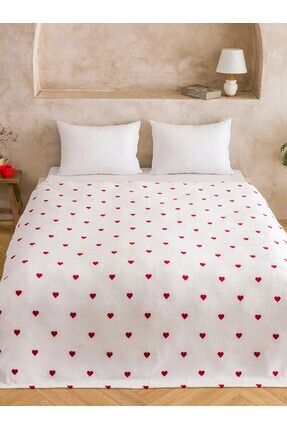 LCW HOME Kırmızı Kalp Desenli Çift Kişilik Battaniye Image 1