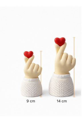 Korean Heart 2’li Biblo Seti – Kalp Tutan El Dekoratif Hediyelik | 9 cm & 14 cm | PLA Bioplastik Image 1