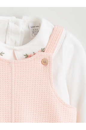 LCW baby Pembe Bebe Yaka Çiçekli Kız Bebek Salopet Elbise Image 2