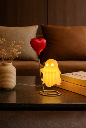 Sevgilisine kalpli balon götüren hayalet - Led lamba - Dekoratif Biblo - dekor - Pilli Mum Image 0