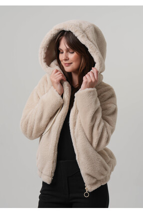 KADIN MONT Kapüşonlu Kadın Peluş Rabit Mont Image 2