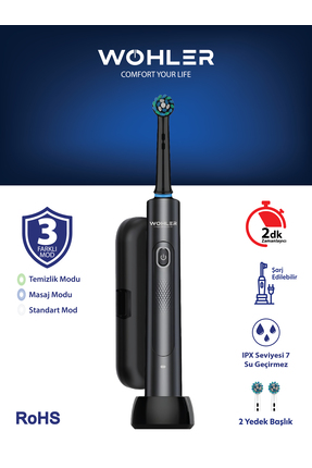 Değiştirilebilir Başlıklı Şarj Edilebilir Elektrikli Diş Fırçası - Siyah Image 0