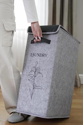 Kapaklı Çamaşır Sepeti Derili Kompakt -Katlanabilir Dayanıklı 25X40X60 cm Image 2