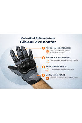 BABE GRİ MOTORSİKLET ELDİVENİ REFLEKTÖRLÜ Image 1