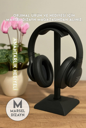 Dekoratif Gamer Kulaklık Standı - Kulaklık Tutucu-Siyah- 24 CM - Kış Temalı Anahtarlık Hediyeli Image 3