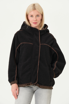 KADIN MONT Kadife Detaylı Kadın Peluş Mont Image 0