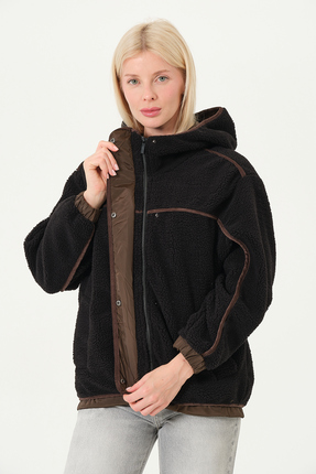 KADIN MONT Kadife Detaylı Kadın Peluş Mont Image 4