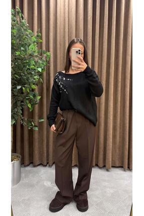 TAŞ DETAYLI TRİKO KAZAK-SİYAH Image 0