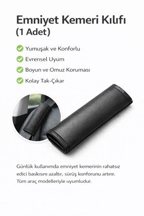 Suni Deri Emniyet Kemeri Kılıfı 1 Adet | Evrensel Uyum | Boyun & Omuz Koruyucu Image 0