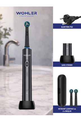Değiştirilebilir Başlıklı Şarj Edilebilir Elektrikli Diş Fırçası - Siyah Image 1