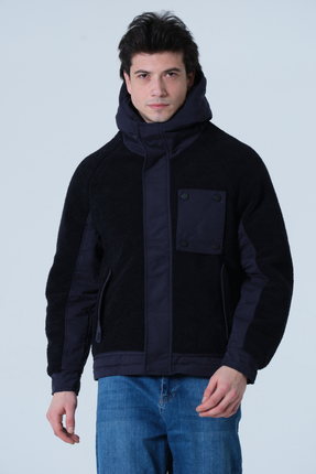 ERKEK MONT Kapüşonlu Pamuk Kumaş Detaylı Peluş Mont Image 0