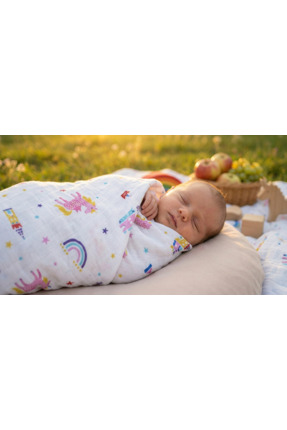 Desenli Müslin Bebek Battaniyesi, %100 Pamuklu Kundak Örtüsü (Ağız Mendili Hediyeli) Image 3