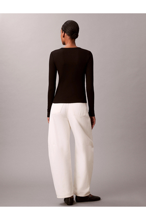 Uzun Kollu Dokuma Etiketli 2x2 Fitilli Bisiklet Yaka Kadın Siyah Bluz LV047E205G-UB1 Image 2