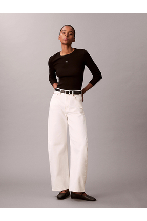 Uzun Kollu Dokuma Etiketli 2x2 Fitilli Bisiklet Yaka Kadın Siyah Bluz LV047E205G-UB1 Image 1